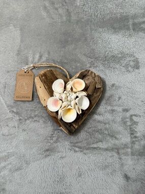 Heart Driftwood Wall Hanging with Seashell Flower